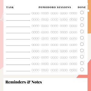 Pomodoro Timer Worksheet