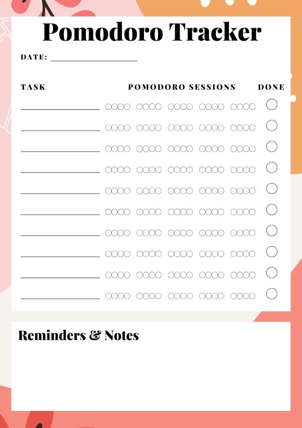 Pomodoro Timer Worksheet